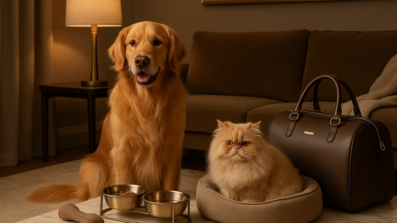 Scène luxueuse avec chien et chat